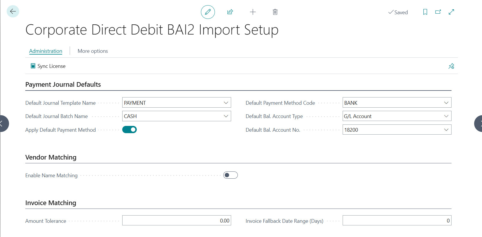 BAI2 Import Setup page
