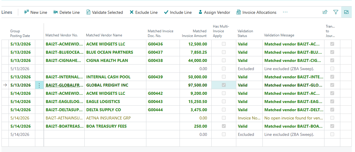 Line matched across multiple invoices