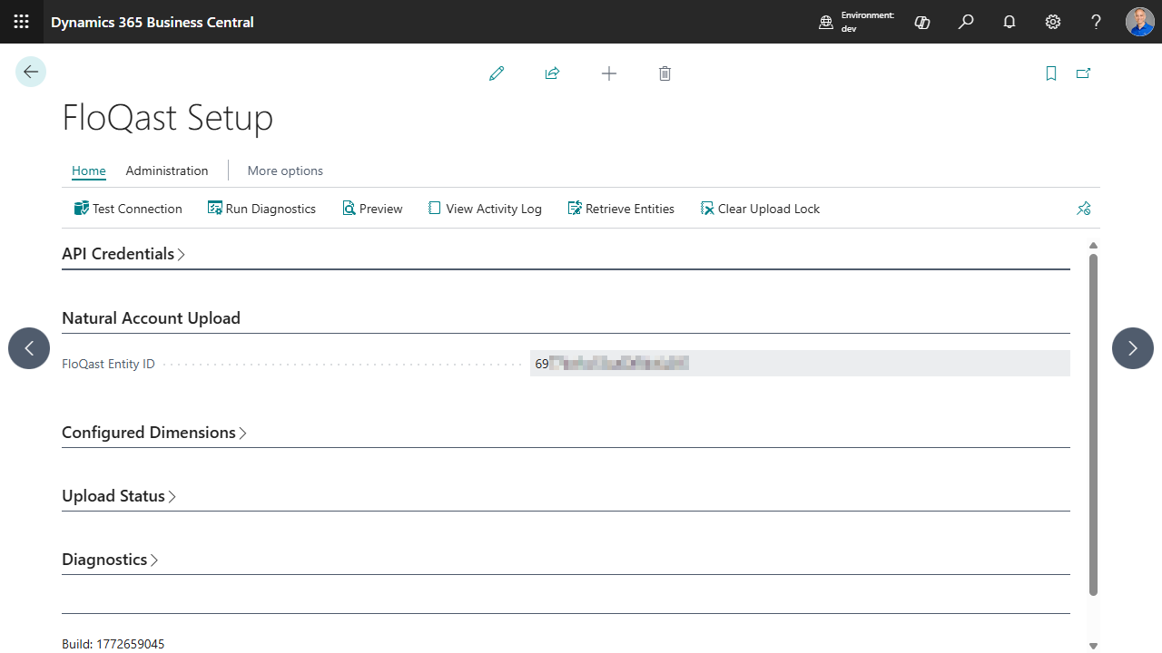 FloQast Setup page — API Credentials section
