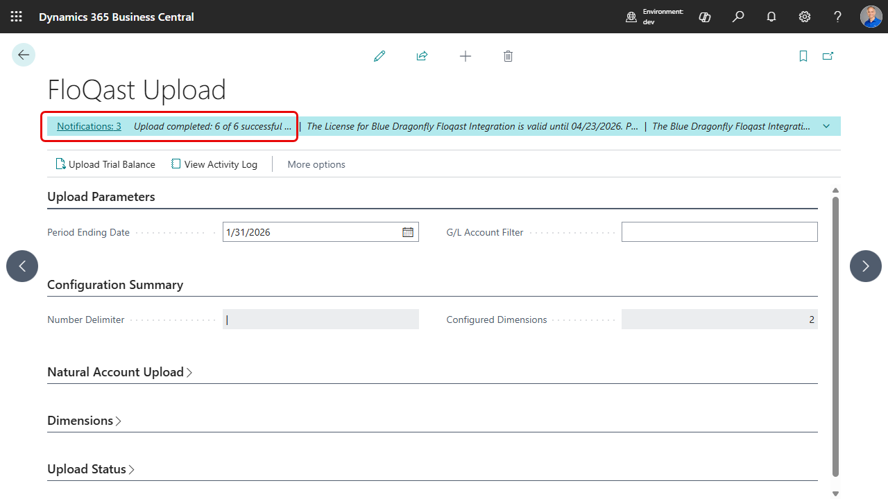 Upload success notification