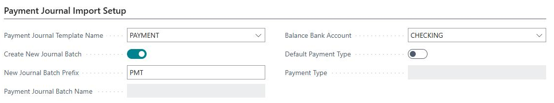 Payment Journal Import Setup FastTab